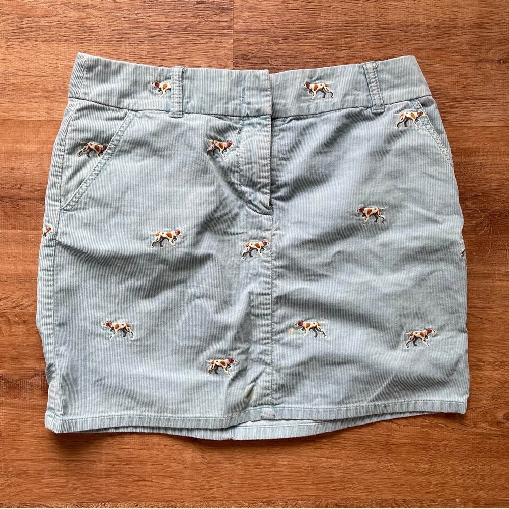 J. Crew Size 6 Turquoise Blue Corduroy Dog Skirt Embroidered Zip Front